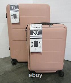 New Coolife 2 Piece Hard Suitcase Luggage Set TSA Lock Sakura Pink A384 $189