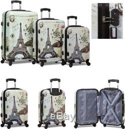New Dejuno 3 Pcs Light Weight Hard Shell Spinner Upright Luggage Set PARIS