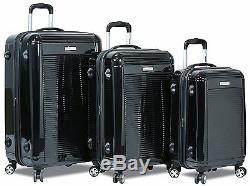New Dejuno 3 Piece Polycarbonate HardShell Spinner Suitcases Luggage set-Black