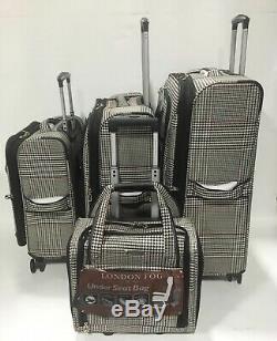 New London Fog Sheffield 4pc Light Luggage Set Expandable Black Houndstooth