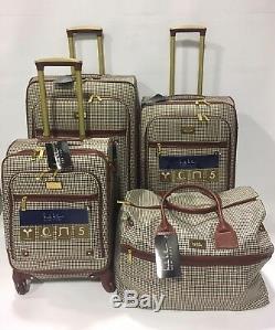 New Nicole Miller 4 Pc Brown Houndstooth Expandable Luggage Set $1000 Spinner
