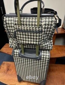 New Samantha Brown Houndstooth 2 Piece Set 20/tote Charcoal Cream Color Spinner
