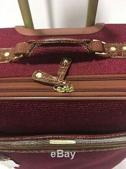 New Samantha Brown Tweed Burgundy Camel 4pc Spinner Luggage Set Expandable