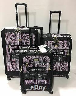 New Steve Madden Luggage 3pc Black Luggage Set Expandable Spinner Wild Child