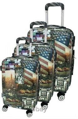 New York Suitcase Trolley Travel Case Hard Luggage Cabin ABS Set 4 Wheeler NY