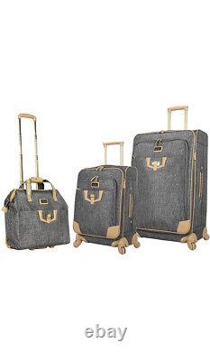 Nicole Miller Softside Expandable lightweight suitcase Set, 3PC, Paige Silver