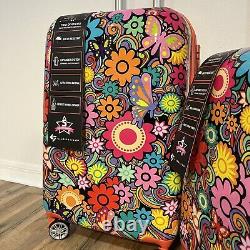 Orange Floral Gabbiano Hard Luggage 3 Piece Set 30 26 20 Carry On TSA Locks