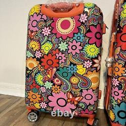 Orange Floral Gabbiano Hard Luggage 3 Piece Set 30 26 20 Carry On TSA Locks