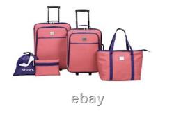 PINK 5 Piece Luggage Set Modern Southern Home Rolling Expandable Suitcase NWT