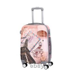 Paris UK USA 4 Wheel Hard Shell Trolley Suitcase Luggage Set Cabin Case Travel