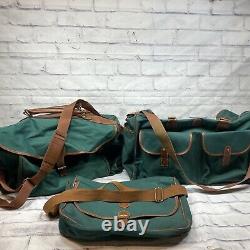 Polo Ralph Lauren 3 Piece Travel Bag Set Green Canvas Brown Leather Vintage 90s