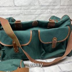 Polo Ralph Lauren 3 Piece Travel Bag Set Green Canvas Brown Leather Vintage 90s