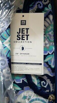 Pottery Barn Teen Jet Set Navy Deco Medallion Checked Spinner Luggage #4594