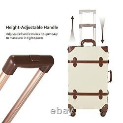 Premium Vintage Luggage Set 24 Inches TSA Locks Wheel Suitcase with 12 Beige