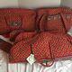 Rare Retired Vera Bradley 5 Piece Travel Set Villa Red Pattern Duffle, Garment