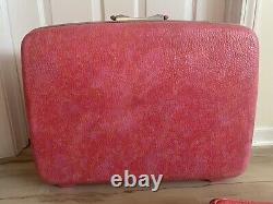 RARE Vintage 3 Piece Set Samsonite Suitcases Hot Pink BARBIE Marble Swirl Design