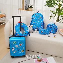 Redbaker 6 Pcs Kids Luggage Set 18 Inch Kids Rolling Luggage Gift for Christm