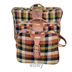 Retro suitcase set, National Luggage Montreal Canada, vintage brown rust plaid