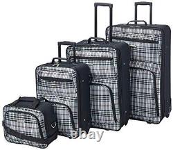 Rockland Fashion Softside Upright Luggage Set Telescoping Handles Black Plaid