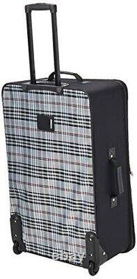 Rockland Fashion Softside Upright Luggage Set Telescoping Handles Black Plaid