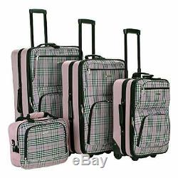 Rockland Luggage 4 Piece Luggage Set, Pink Plaid, One Size