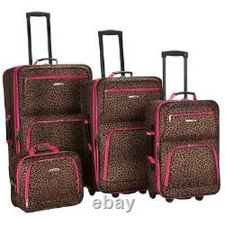 Rockland Luggage 4 Piece Set, Pink Leopard, Medium Leopard