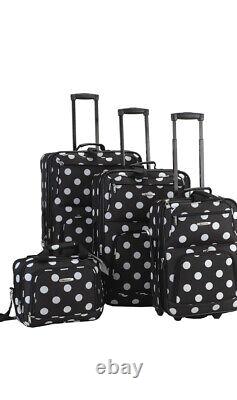 Rockland Polka Softside Upright Luggage Set Black Dot 4-Piece 14/19/24/28