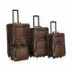 Rockland Travel Luggage Set Brown Leopard Medium F125 4pc Telescoping Expandable