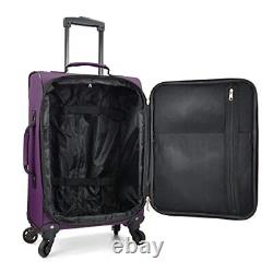 Rugged Fabric Expandable Carry-on Luggage Set Purple 4 Wheel