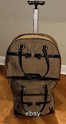 Samantha Brown 22 Spinner Luggage & 16 Bag Set-Chestnut W Faux Croc Trim