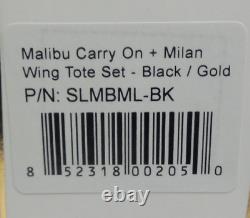 Sandy & Lisa 20 Malibu Carry-on and Milan Wing Tote Set, Black & Gold New