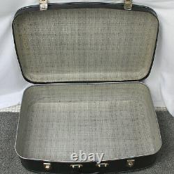 Set 3 Vintage 1960's Black Expanding Suitcases. Hard Shell Travel Cases