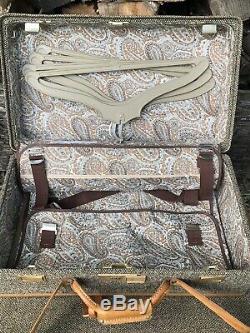 Set Of 2 Vintage Hartmann Leather Tweed Paisley Inner Luggage Belting Suitcases