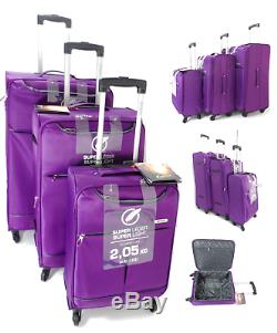 Set Of 3 Lightweight 4 Wheel Spinner Suitcase Trolley Case Travel Luggage Bag