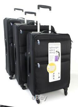 Set Of 3 Stylish Suitcase Lightweight 4 Wheel Trolley Case Travel Luggage Black