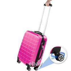 Set di 3 valigie ABS rigido trolley valigie bagaglio a mano elegante rosa fucsia