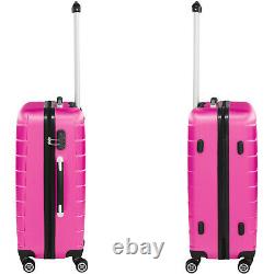 Set di 3 valigie ABS rigido trolley valigie bagaglio a mano elegante rosa fucsia