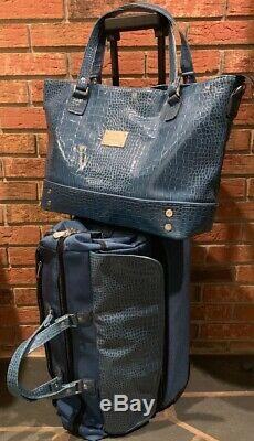 Set of 2 Joy Mangano JM New York Rolling Carry on Luggage 2 Compartment Bag Blue