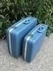 Set Of 2 Piece Vintage Amcrest Blue Luggage Hard Shell Train Lined Suitcases Guc