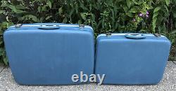 Set of 2 Piece Vintage AMCREST Blue Luggage Hard Shell Train Lined Suitcases GUC