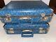 Set Of 2 Vintage Matching Child Size Hard Blue Gateway Luggage Suitcase 17x13