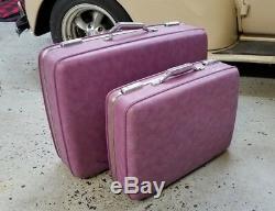 Set of 2 Vintage Purple American Tourister Hardside Suitcase Luggage Pink Lining