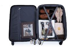 Set of 3 Luggage Expandable ABS Light Suitcase w 2 Hooks Spinner Wheels TSA Lock