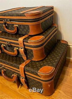Set of 3 Vintage Authentic LOUIS VUITTON Luggage Case Suitcase Travel Bags