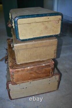 Set of 4 Vintage miscellaneous mid century suitcases travel luggage home decor