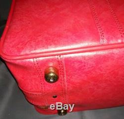 Set of Vintage American Tourister Tiara Red Suitcase and Carry On Bag with Key EUC