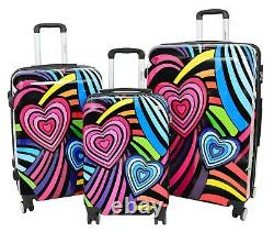 Suitcase Travel Bags Expandable Hard Shell Multicolour Hearts 4 Wheel Luggage