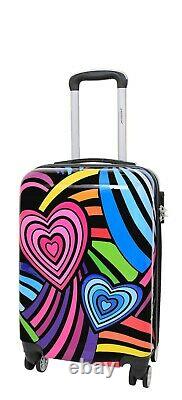 Suitcase Travel Bags Expandable Hard Shell Multicolour Hearts 4 Wheel Luggage