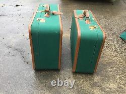 T. Anthony Hard Side Green Canvas & Leather Suitcase Set 5 Pieces