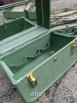 Taperlite Vintage Blue/Green Vinyl Suitcase Luggage Set Hardshell No Keys